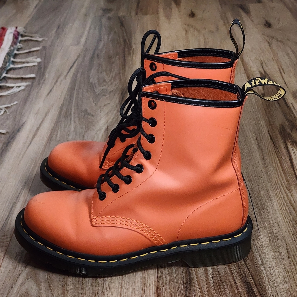 Dr. Martens Orange Leather 8-Eye Lace-Up Ankle Boots - Picture 2 of 8